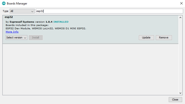 Arduino IDE Boards Manager